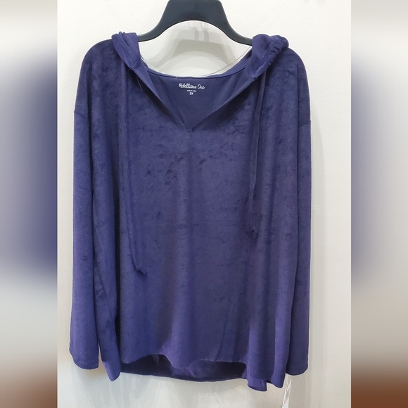 REBELLIOUS ONE Navy Blue Terry Cloth Pullover Hoodie - Picture 1 of 8